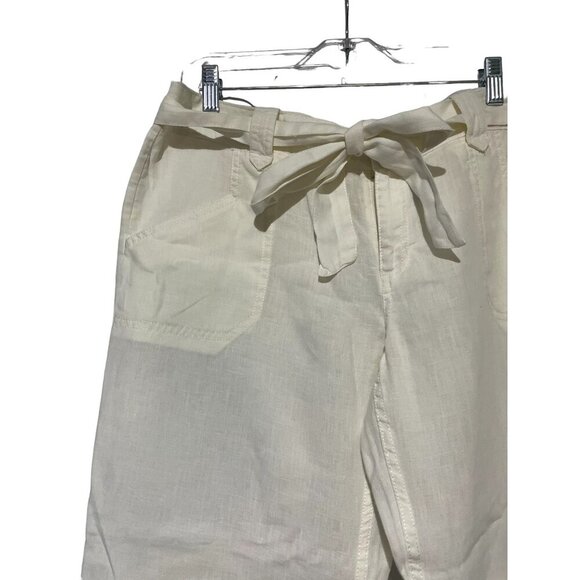 Women's Regular Fit Linen Waist Pants Cream Size M - Picture 5 of 5
